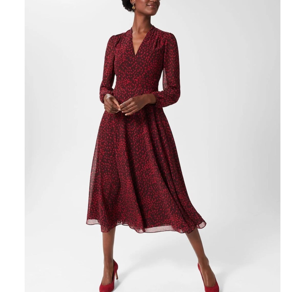 Hobbs London Aurora Fit And Flare Midi Dress Size 4 Women Feminine Long Sleeve